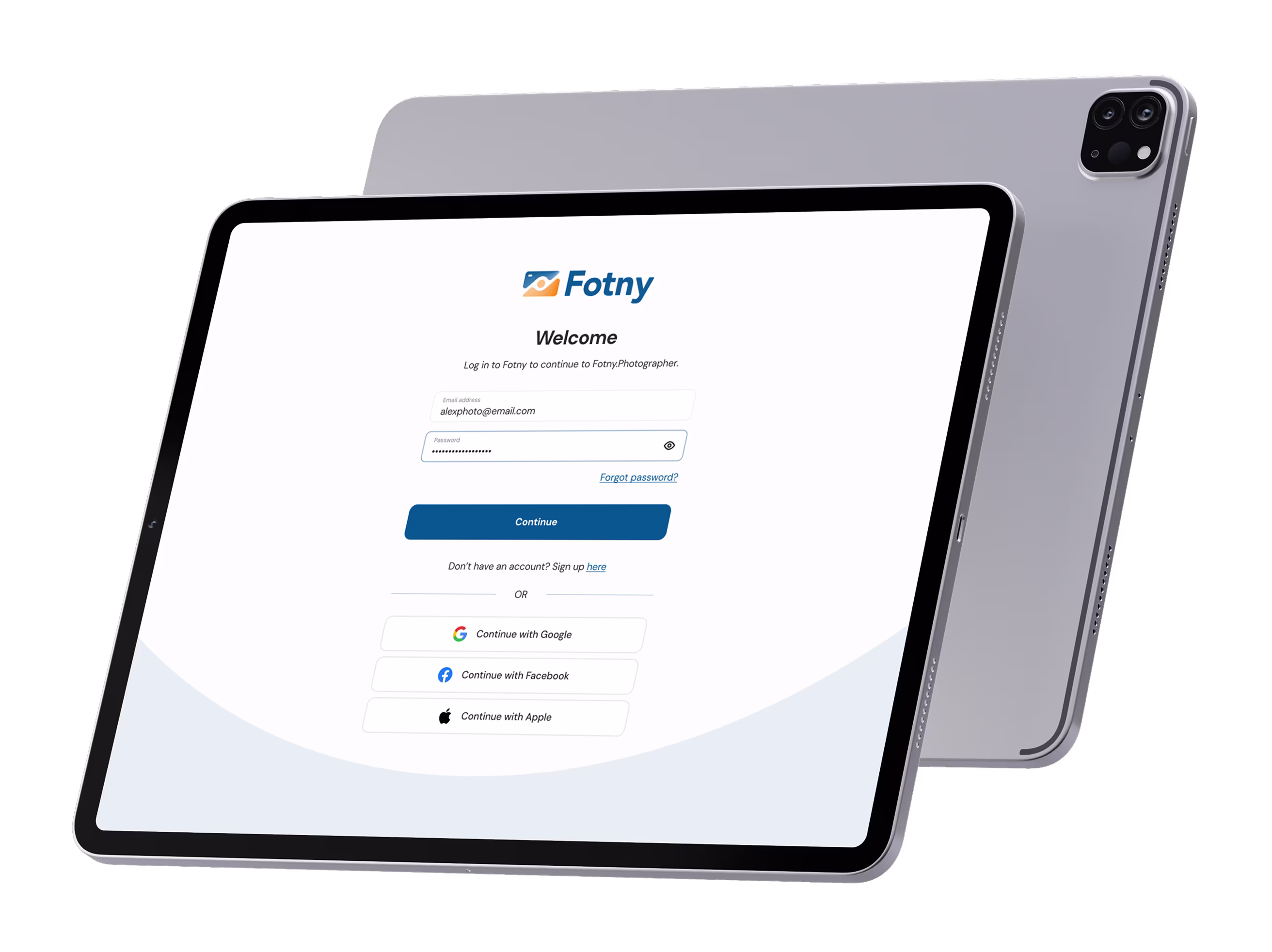 Tablet mockup of Fotny dashboard interface